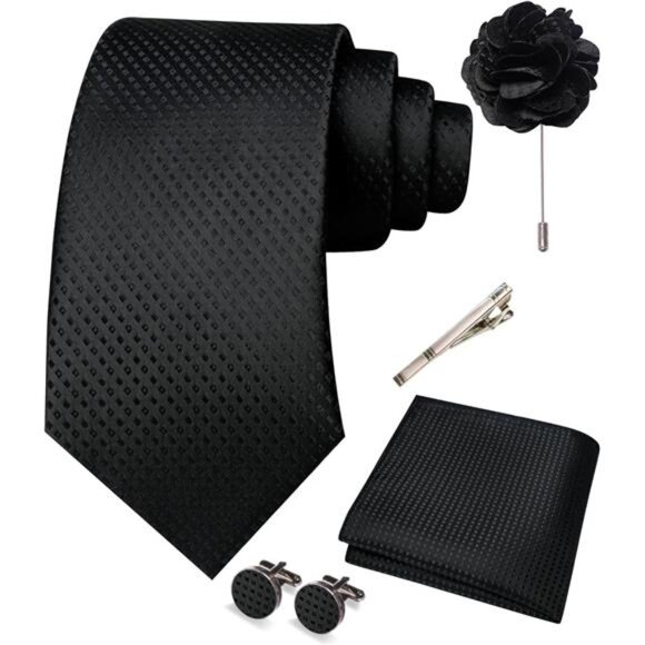 Mens Tie and Pocket Square,Lapel Pin,Cufflinks,Tie Clip Sets with Gift - Picture 3 of 4